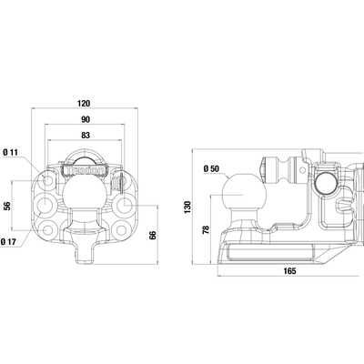 Universal ball head 2-hole / 4-hole